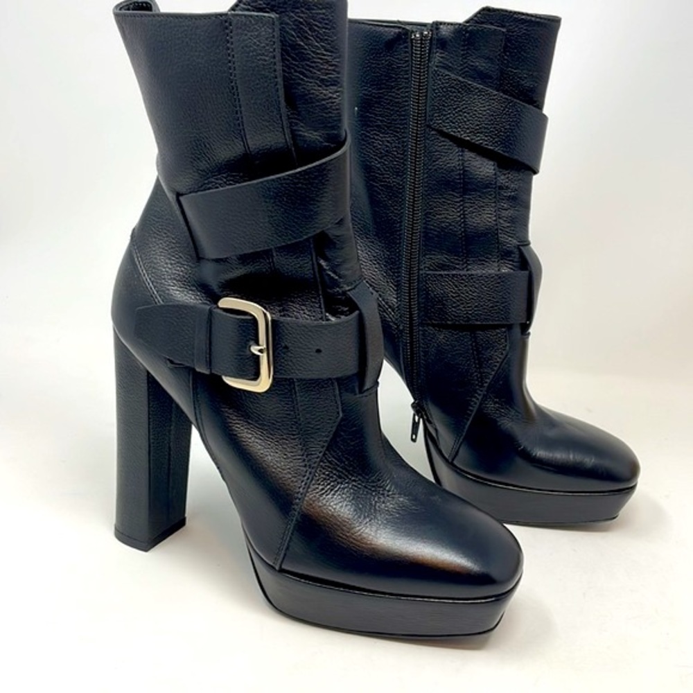 Giancarlo  Paoli Women Black Genuine Leather Heels Boots Size 7.5 Make in Italy - Picture 3 of 8